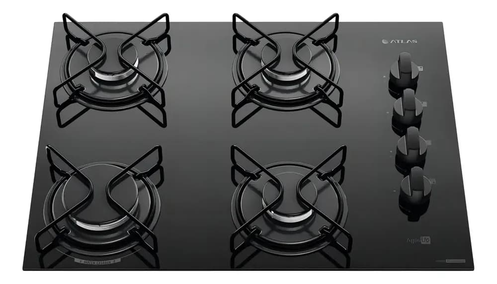 Cooktop 4 Bocas Atlas Agile Up Mesa Vidro Mega Chama Bivolt