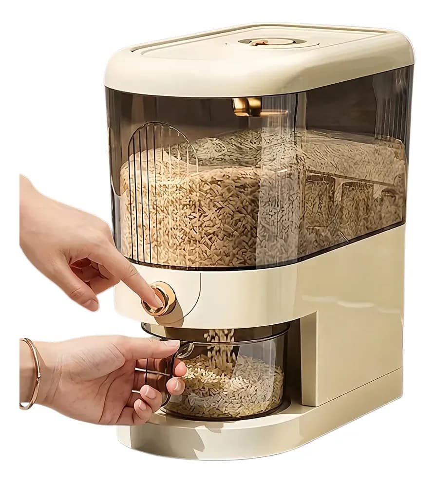 Pote Dispensador 5kg Arroz Feijão Grãos Com Medidor Vedação Creme