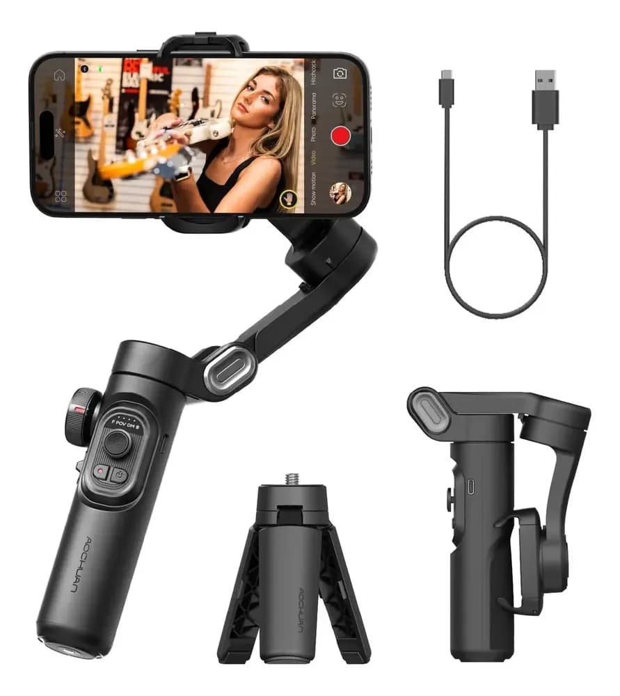 Estabilizador Gimbal 3 Eixos Aochuan Para Celular Com Rastreamento Facial