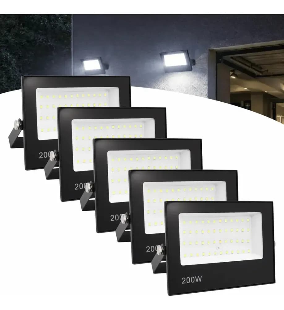 Kit 5 Refletor SMD Led Koales 200w Prova Dágua Carcaça Preto Luz Branco-frio