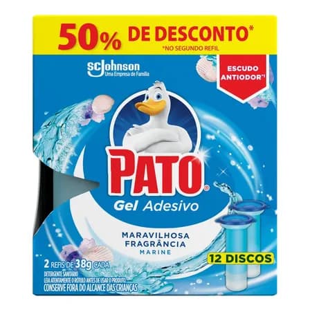 Desodorizador de Vaso Sanitario Pato Gel Adesivo 2 Refis Marine 12 Discos