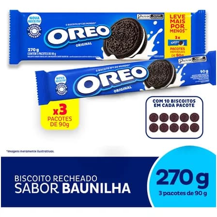 Biscoito Recheado Oreo Original - Embalagem Econômica Multipack 270g