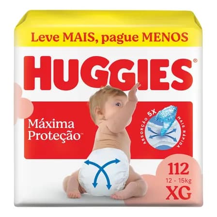 Huggies Fralda Descartável Máxima Proteção XG - 112 Un